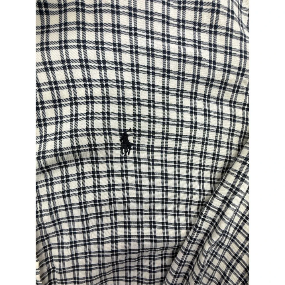 Ralph Lauren Blake Shirt Mens XL Plaid Cotton Button Down Long Sleeve Cream Navy